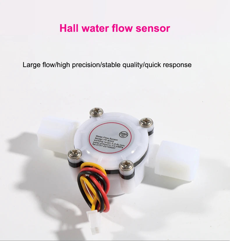 1/4" Water Dispenser Water Flow Sensor 1.75MPa Hall Sensor Smart Toilet PE Pipe Turbine Flowmeter DC5~18V