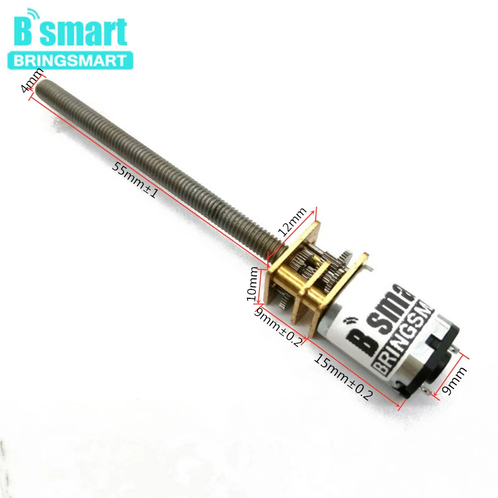Bringsmart Threaded Shaft M4 55mm DC Gear Motor 5/30/50/100/200/500/1000rpm Mini Electric Screw Reducer N20 3V 6V 12V Customized
