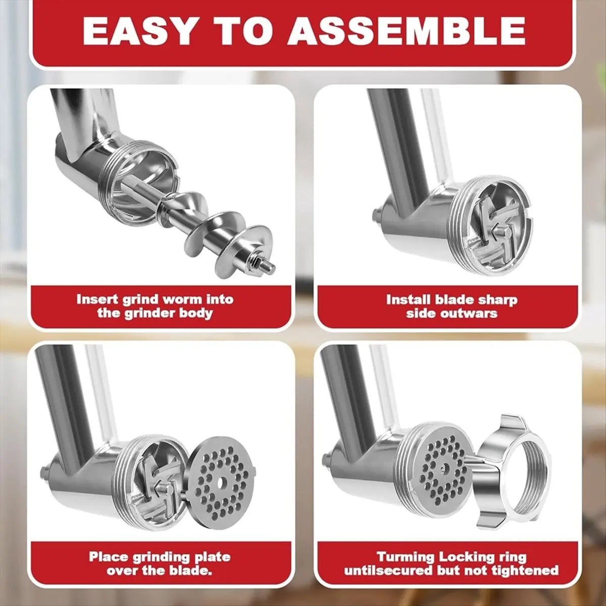 A60P Meat Grinder Attachment for Stand Mixer Stainless Steel Meat Grinder Accessory Knife Net Blade Combination