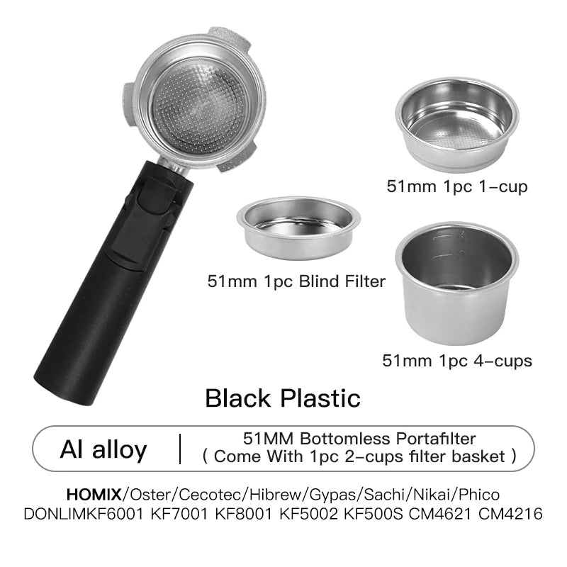 51mm Coffee Bottomless Portafilter With Filter Basket For Homix H11 Oster Cecotec Hibrew Espresso Machine Handle Cafe Tools