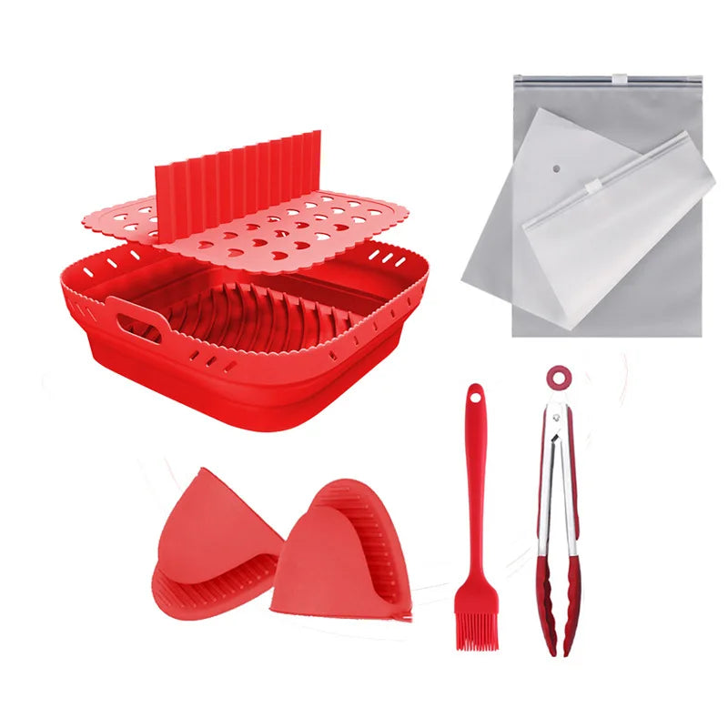 Square Air Fryer Silicone Basket Pot Reusable Foldable AirFryer Mold Liners Bpa Free Oven Baking Tray Mat Kitchen Accessories