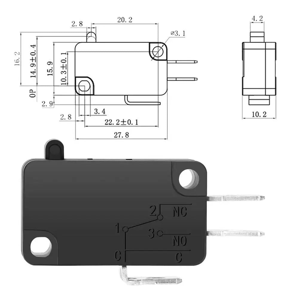 12Pcs Practical 125V/250V 16A SPDT Snap Action Button Black Connector Actuator Replacement Accessories Microwave Oven Door