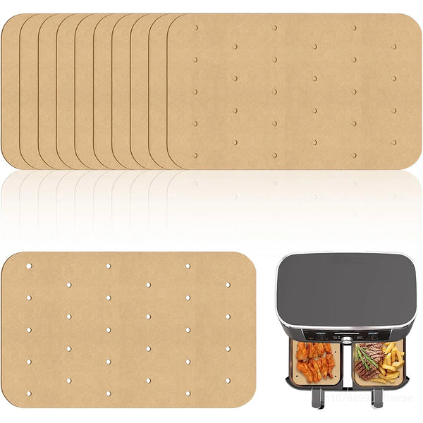Airfryer Baking Paper Liners with Holes - 20.5x14cm Square, for Ninja Foodi Dual AF300EU AF400EU, Hot Air Fryer Accessories