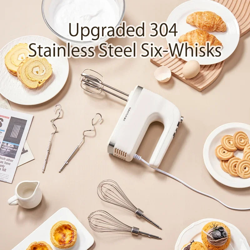 SUNATUR 400W DC Hand Mixer Electric Speed Control 304 Stainless Steel 6 Rods Set with Storage Base
