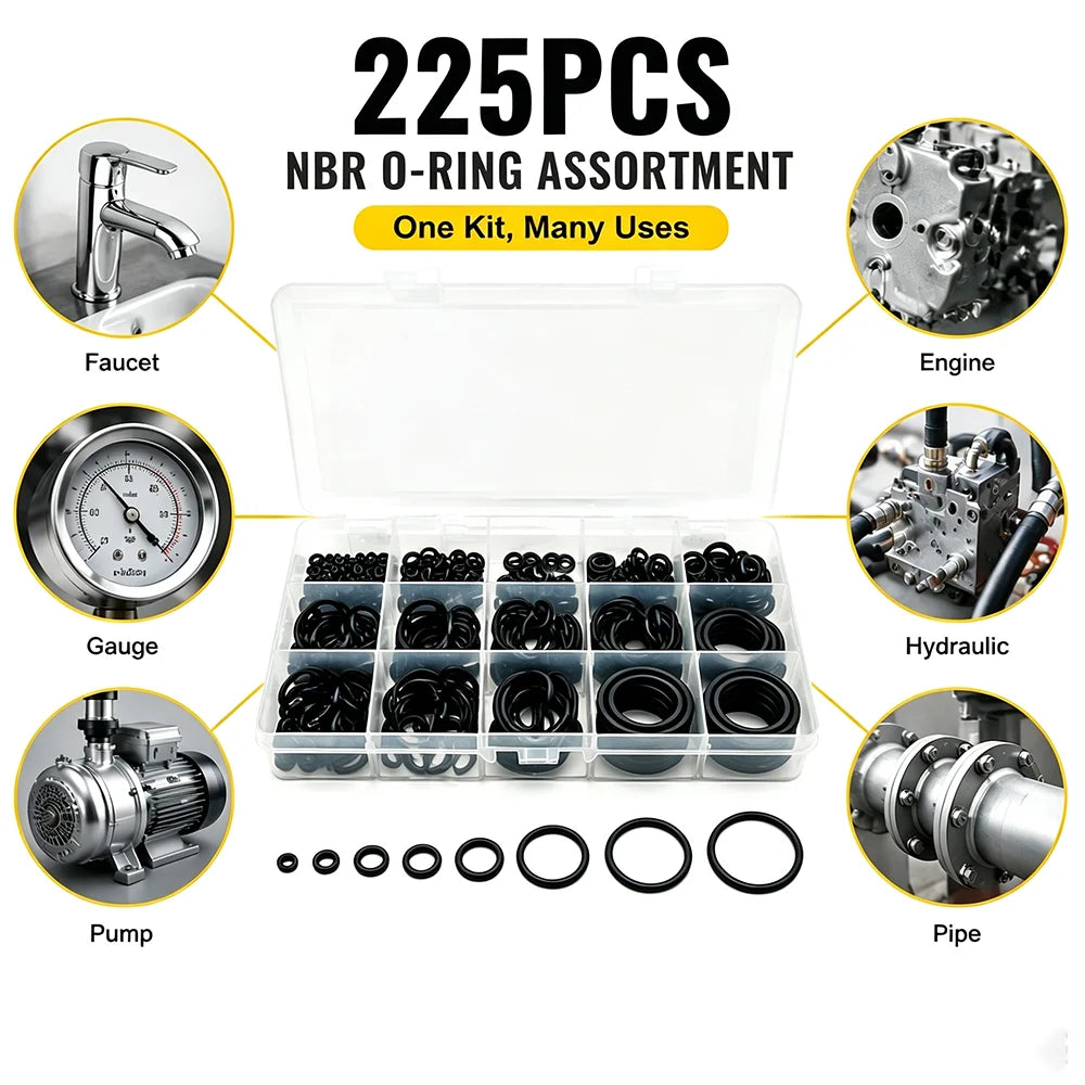 225Pcs Nitrile Rubber Round Sealing Gasket CS 1.9mm OD6-30mm Corrosion Car Plumbing Faucet O-ring