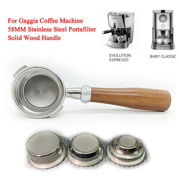 GAGGIA Bottomless Portafilter Filter 58mm Solid Wood Handle Stainless Steel With 9g 18g 22g Basket for Gaggia Coffee Machine