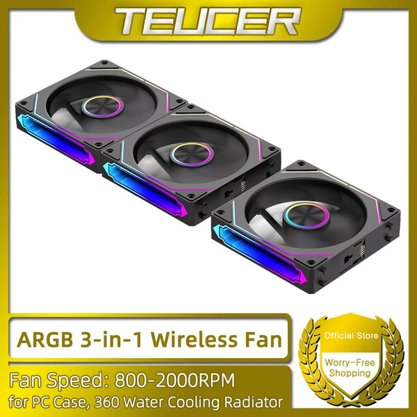 TEUCER DL-2 ARGB PC Fan 3-in-1 Case Fan Compatible with 240 360 Water Cooling Radiator Wireless Cooling Fan Kit
