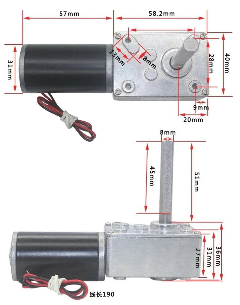 5840-31ZY 12V 24V DC Motor Worm Gear Motor Self-lock High Torque 3.4-70kg Motor for Curtain Machine Billboard Home Equipment