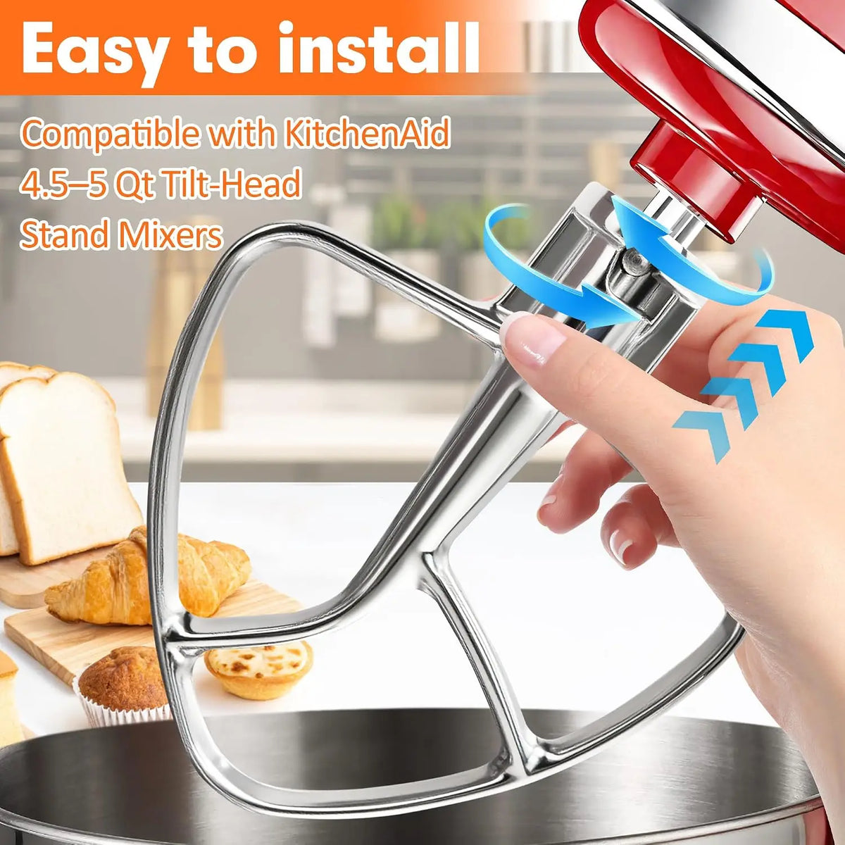 K45B Stainless Steel Flat Beater for KitchenAid Tilt-Head Mixers | Fits 4.5-5 Qt tilt-head models: K45, K45SS, KSM75, KSM90