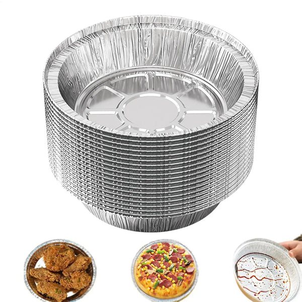 50pcs Aluminum Foil Trays Non-Stick Aluminum Foil Baking Pans Air Fryer Sheets Liners Round Oil-proof Air Fryer Basket Liner