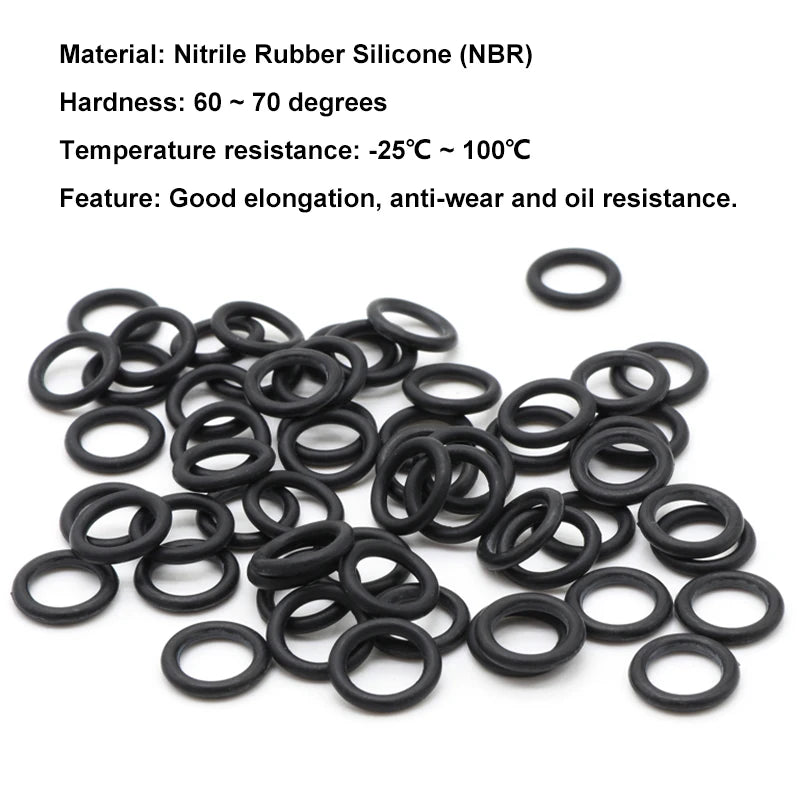 50pc NBR O Ring Seal Gasket Thickness CS 1.5mm OD 5~80mm Nitrile Butadiene Rubber Spacer Oil Resistance Washer Round Shape Black