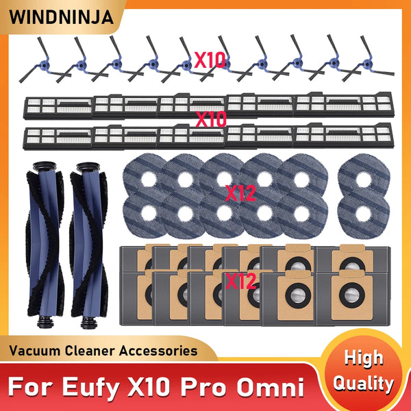 Replacement Parts Kit for Eufy X10 Pro Omni Robot Vacuum Accessories Main Roller Brush Filters Dust Bags Mop Pads Side Brushes