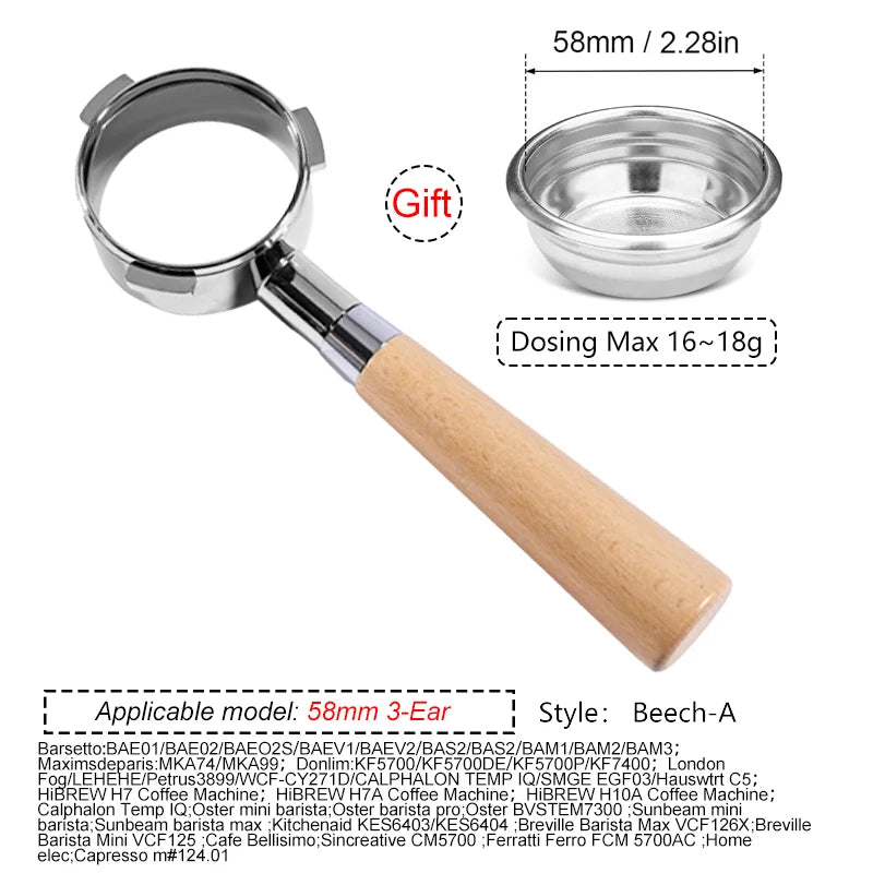 58mm 3-ears For Hibrew h10a/h7a/h7 Barsetto/LEHEHE/Petrus3899 Espresso Bottomless Portafilter Replacement Basket Barista Tools
