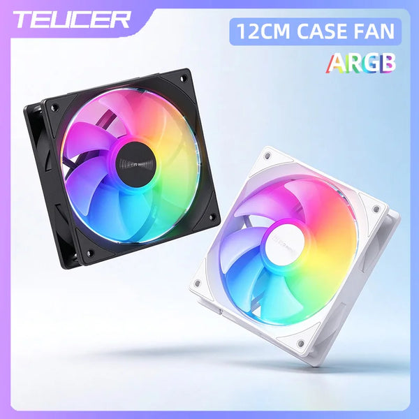 TEUCER FB-12025 12cm ARGB Computer Case Fan 4Pin Temperature Control Fan, 5V 3Pin Addressable RGB Sync Quiet Fan for PC Cooling