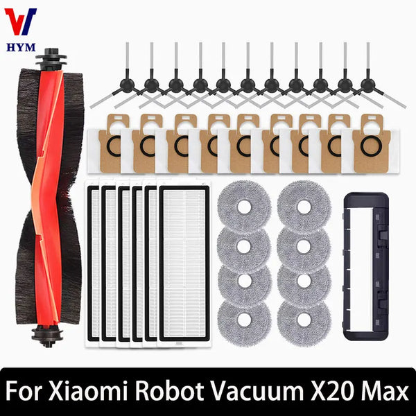 Compatible with Xiaomi Robot Vacuum X20 Max / D109GL Parts Accessories Main Brush Side Brush Hepa Filter Mop Cloth Dust Bag Replacement