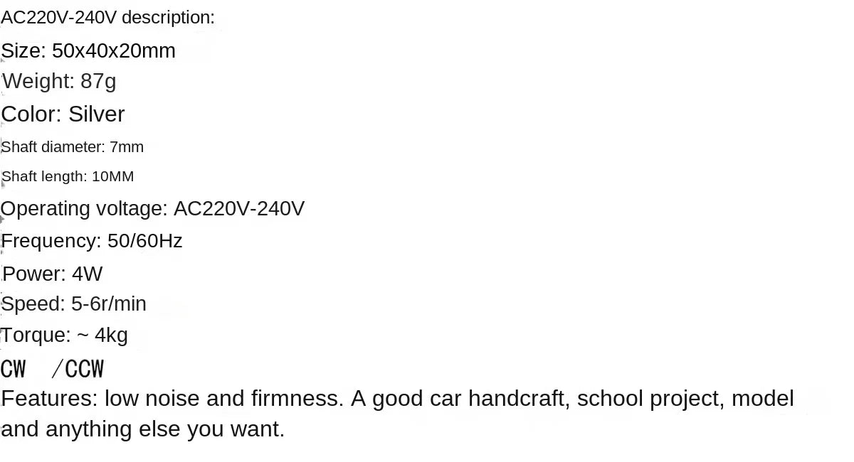 Stable Synchronous Motor 5-6 R/min Pro TYC-50 AC 220V 12V 50/60Hz Torque 4KGF.CM 4W CW/CCW Microwave Turntable for Electric Fan