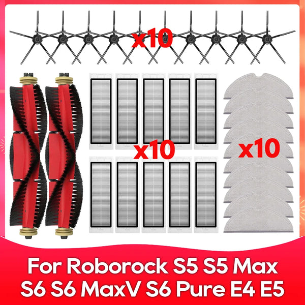 Compatible with (Roborock S5, S5 Max, S6 MaxV, S6 Pure, E4, E5, S51, S52, S55 ) Roller Side Brush Filter Mop Accessories Part