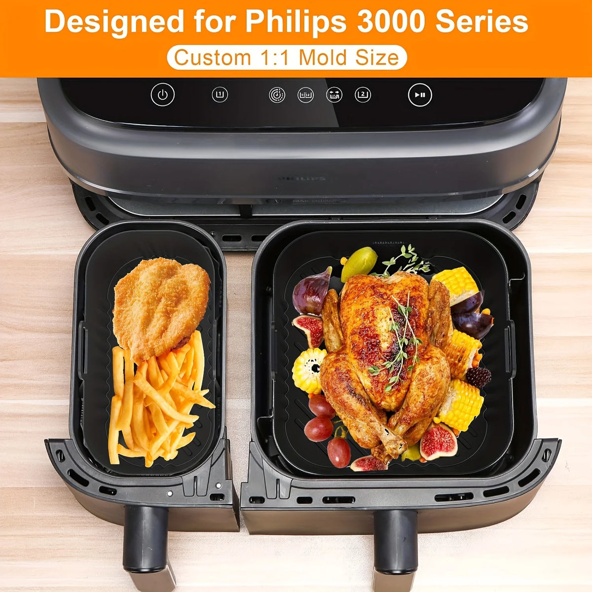 2pcs Silicone Baking Trays for Air Fryer Compatible with Philips-Na350-3000 Size Silicone Baking Tray Modelswith Non-Stick Surface