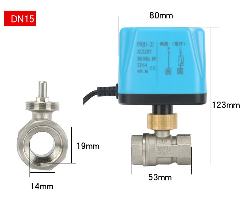 DN15 DN20 DN25 DN32 DN40 DN50 304 Stainless Steel Normally Closed Electric Ball Valve 2-wire Motorized Ball Valve