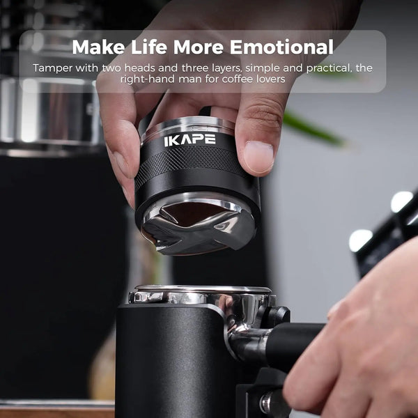 IKAPE Coffee Distributor & Tamper, 2 in 1 Adjustable Depth Espresso Distributor Tool Compatible with 51/54/58mm Bottomless Portafilter