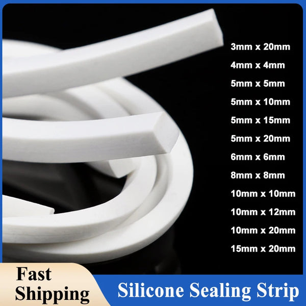 1–10M Silicone Sealing Strip White Square Trim Seal Gasket Silicon Rubber For Windows Doors Silicone Foaming Sponge Strips