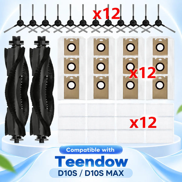Compatible with Teendow D10S / D10S MAX Robot Vacuum Main Side Brush Filter Dust Bag Replacement Accessories Spare Parts