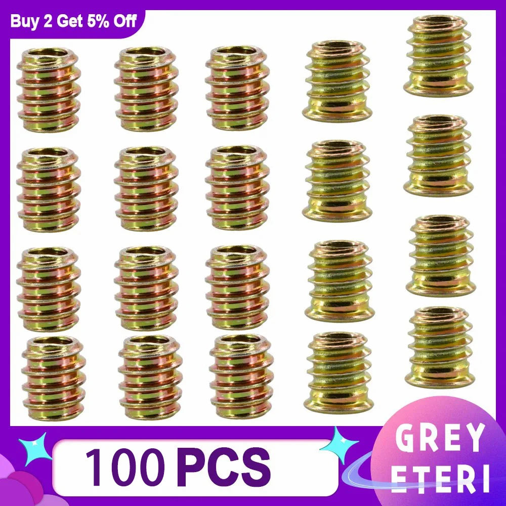 50pcs/100pcs Furniture Nut Zinc Alloy Hex Drive Insert Nuts Hex Drive Head Threaded For Wood Furniture Connector M4 M5 M6 M8 M10