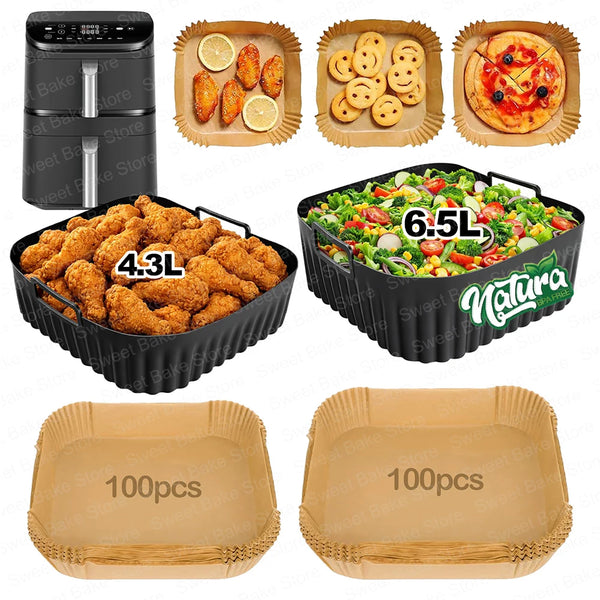Hot Air Fryer Accessories for Cosori Turbo Tower 10.8L Double Stack, AirFryer Baking Paper & Silicone Mould (6.5L & 4.3L)
