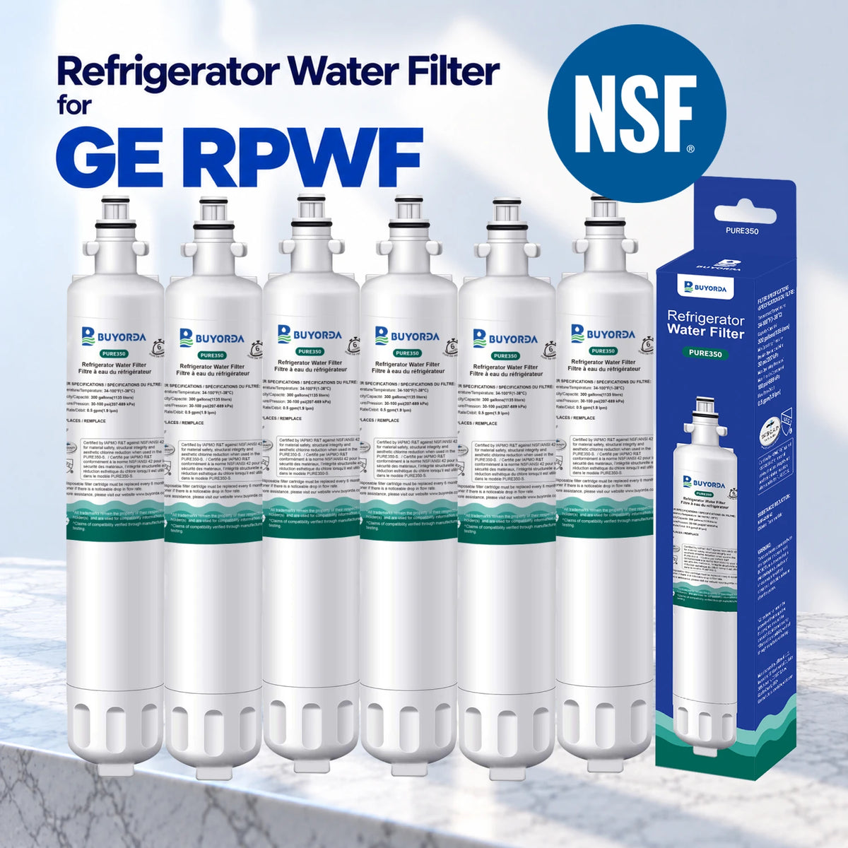 Refrigerator Water Filter Compatible with GE RPWF CYE23TSDSS GFE26GSHSS GFE29HSDSS GNE29GSHSS PYE23PSDSS - Replacement Filter