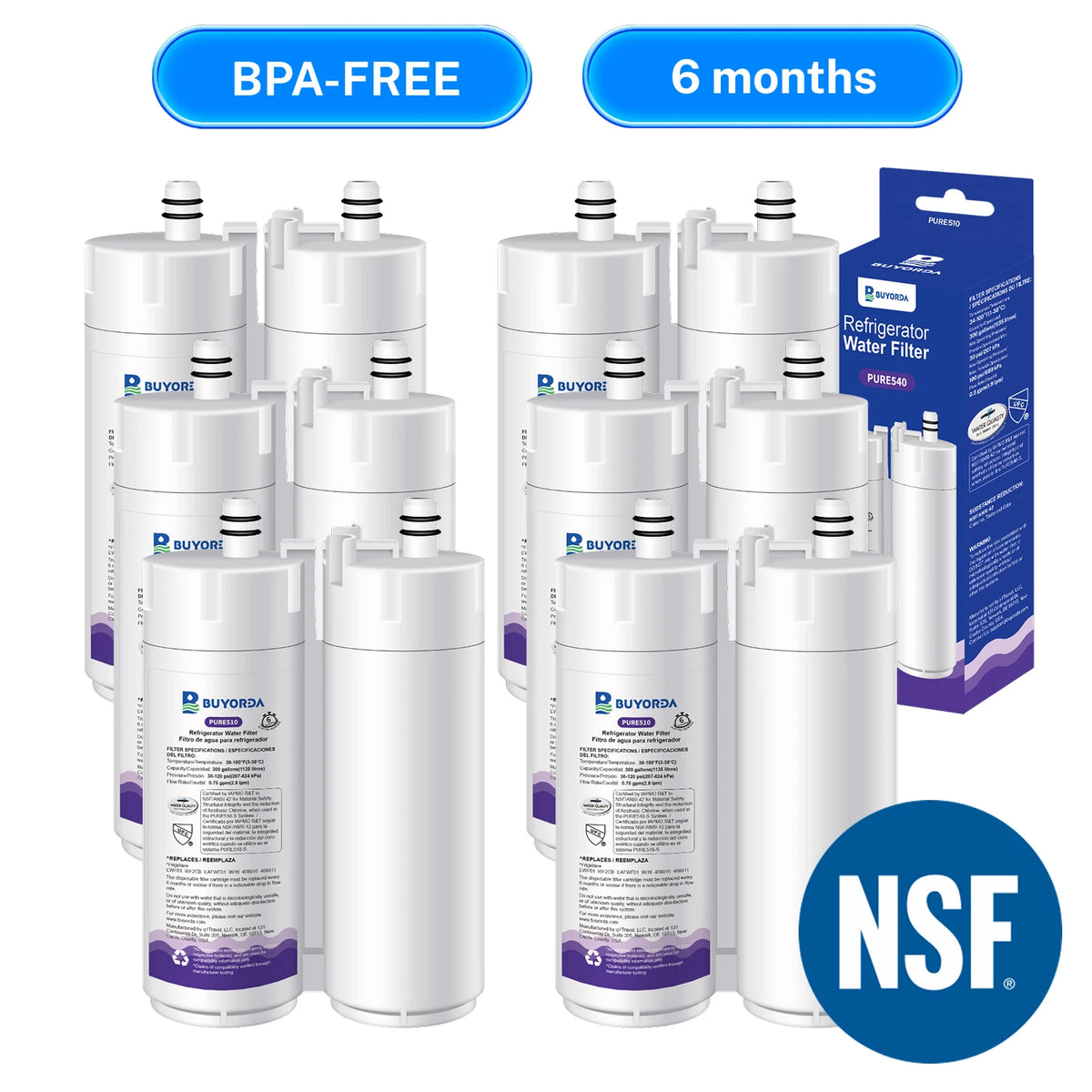 Replacement Refrigerator Water Filter Compatible with Frigidaire WF2CB / PureSource2 / FC100 / EWF2CBPA / 469911 — 6 Pack