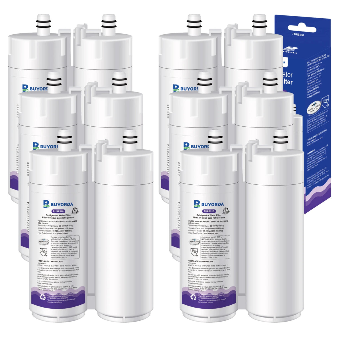 Replacement Refrigerator Water Filter Compatible with Frigidaire WF2CB / PureSource2 / FC100 / EWF2CBPA / 469911 — 6 Pack