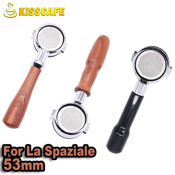 53MM Coffee Bottomless Portafilter Stainless Steel Machine For La Spaziale Filter Holder Wooden Handle Professional Accessory