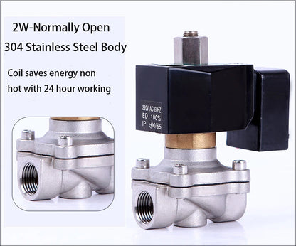DN10 Normally Open Solenoid Valve Water Stainless Steel 3/8" Electric Valve IP65 Fully Coil 12V 24V 220V