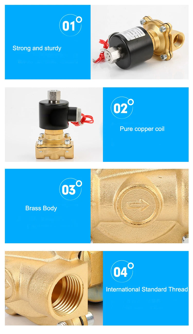 1/4" 1/2" 3/4" 1" 2Way Electric Water Valve 220VAC 24VDC 12VDC 24VAC 110VAC Normally Open Solenoid Valve Brass