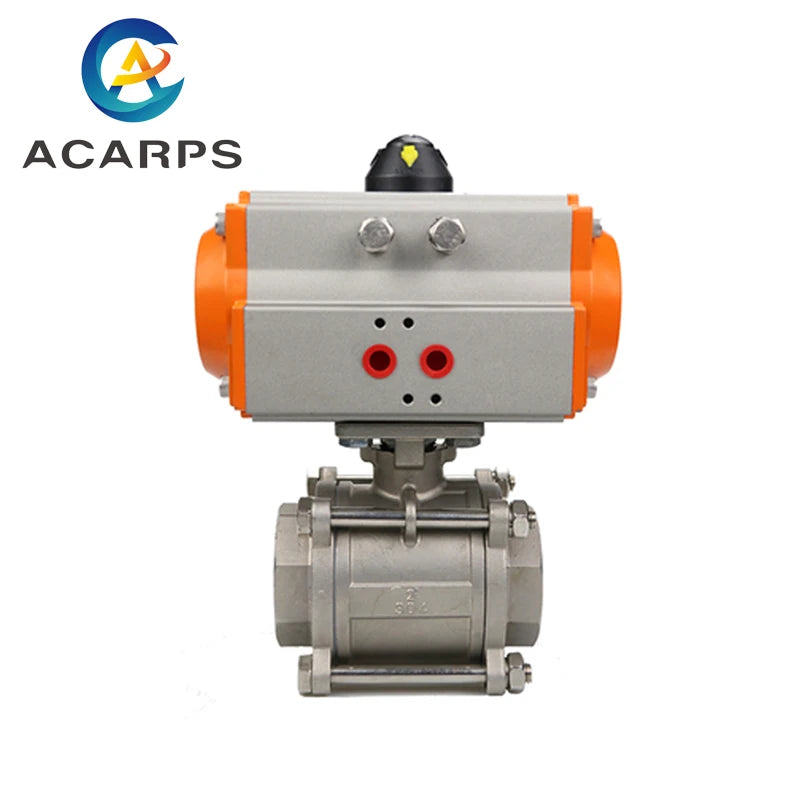 1/2" Three piece High Platform Pneumatic Ball Valve 304 Stainless steel Q611F-16P Double Acting Cylinder