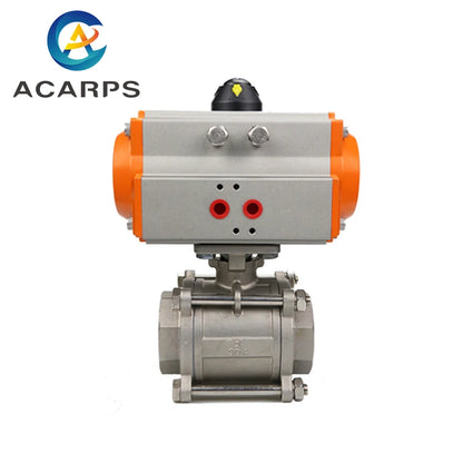 1/2" Three piece High Platform Pneumatic Ball Valve 304 Stainless steel Q611F-16P Double Acting Cylinder