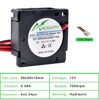 ACP3010S 3cm 30mm Fan 30x30x10mm DC5V 12V 24V USB Plug Mini Side Blower Cooling Fan for Router Projector 3D Printer
