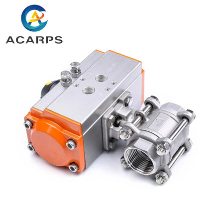 1/2" Three piece High Platform Pneumatic Ball Valve 304 Stainless steel Q611F-16P Double Acting Cylinder