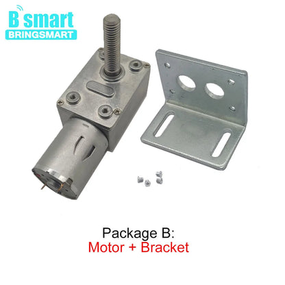 Bringsmart DC Worm Motor Geared Reducer JGY-370-M8 6-24V 6-150RPM Self-lock Turbine M8 33mm Length Screw Shaft Customized Motor