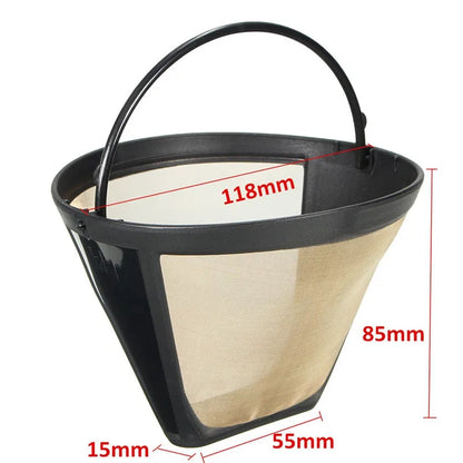 Useful Reusable 10-12 Cup Coffee Filter Permanent Cone-Style Coffee Maker Machine Filter Gold Mesh With Handle Cafe Coffees Tool