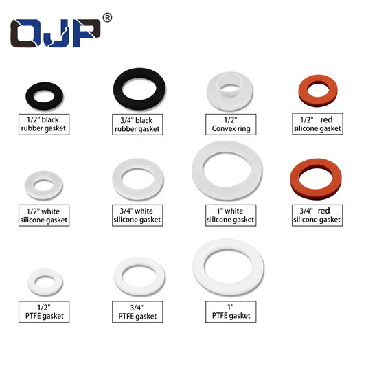 White Black 1/2" 3/4" 1"Rubber Ring Silicon PTFE Flat Gasket Sealing Ring for Shower Nozzle Hose Pipe Bellows Tube Washer Ring.