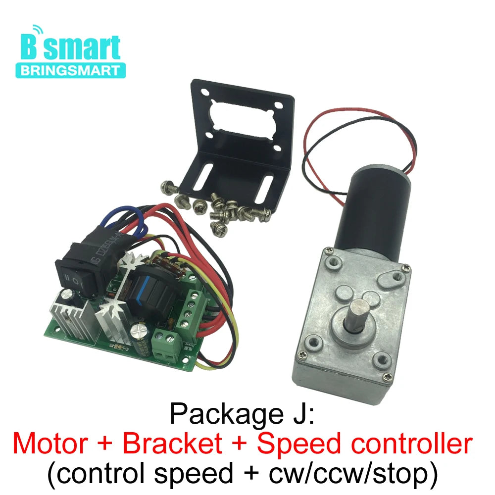 Worm Gear Motor 12V 24V Reversed 12-470rpm DC Motor High Torque 3.4-70kg Self-Lock For Curtain Machine Customized Home Equipment