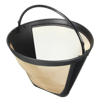 Useful Reusable 10-12 Cup Coffee Filter Permanent Cone-Style Coffee Maker Machine Filter Gold Mesh With Handle Cafe Coffees Tool
