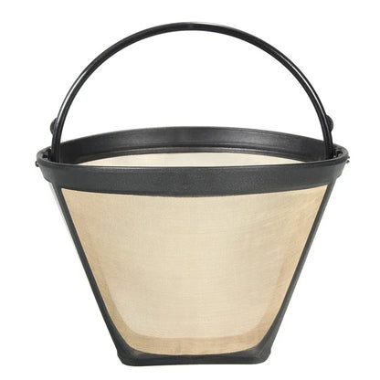 Useful Reusable 10-12 Cup Coffee Filter Permanent Cone-Style Coffee Maker Machine Filter Gold Mesh With Handle Cafe Coffees Tool