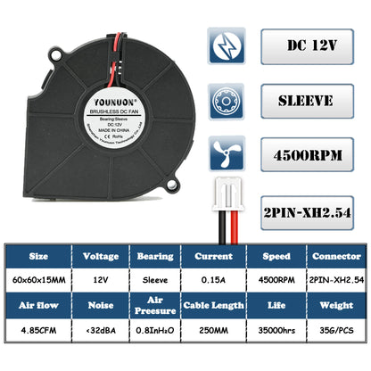 60mm 6015 Turbo blower 24V 12V Sleeve Cooling fans 60x60x15mm Blower Fans for Projectors and Retrofit Cooling