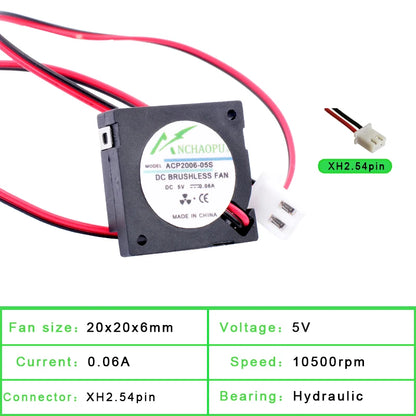 Ultra-Thin 20x20x6mm 20mm Blower Fan 10500RPM DC5V 12V Cooling Fan for Projector DIY Traormation