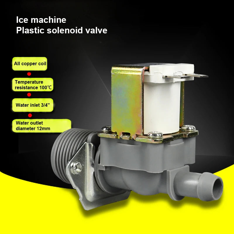 3/4" Plastic Motorized Solenoid Valve Temperature Resistance 100℃ Inlet Valve Ice Machine Air Conditioner 12V 24V 220V