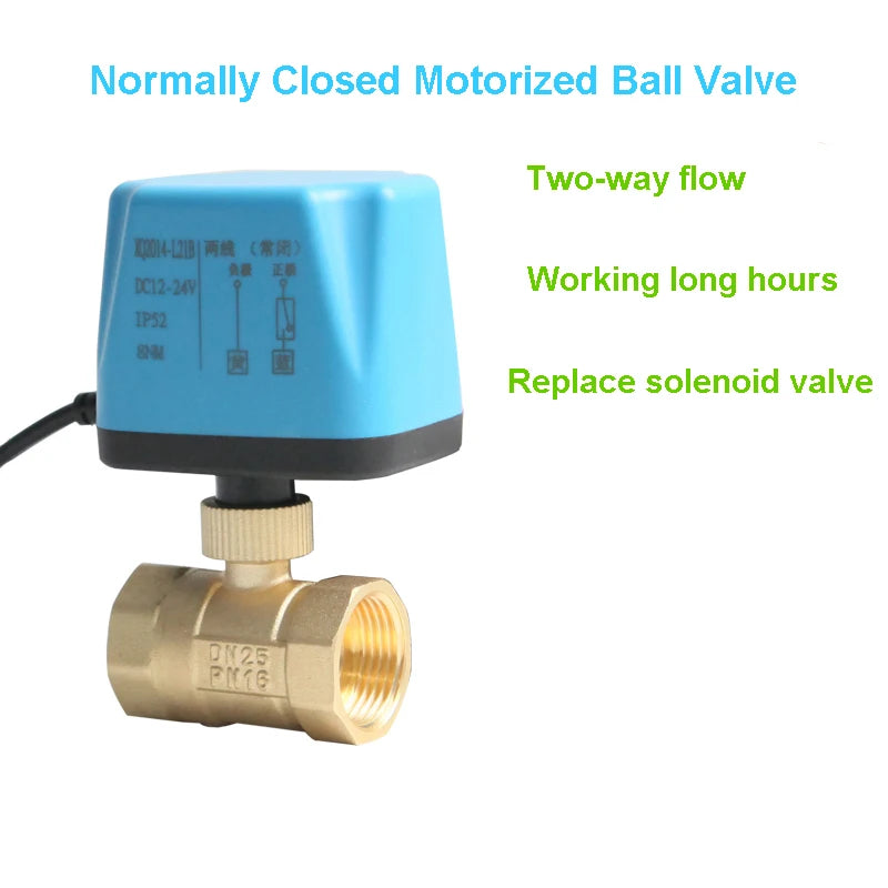 1/2" 3/4" 1" 2" Normally Closed Motorized Ball Valve 220V 12V 24V 2-Wire Brass Electric Ball Valve Replace Solenoid Valve