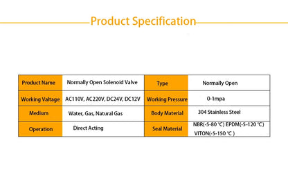 DN10 Normally Open Solenoid Valve Water Stainless Steel 3/8" Electric Valve IP65 Fully Coil 12V 24V 220V