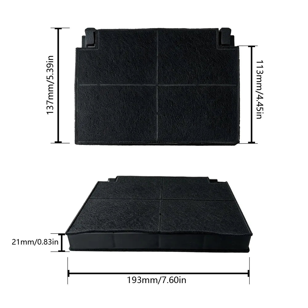 2Pcs Cooker Hood Activated Carbon Filter Replacement, Range Hood Charcoal Filter Insert 193×137×21mm